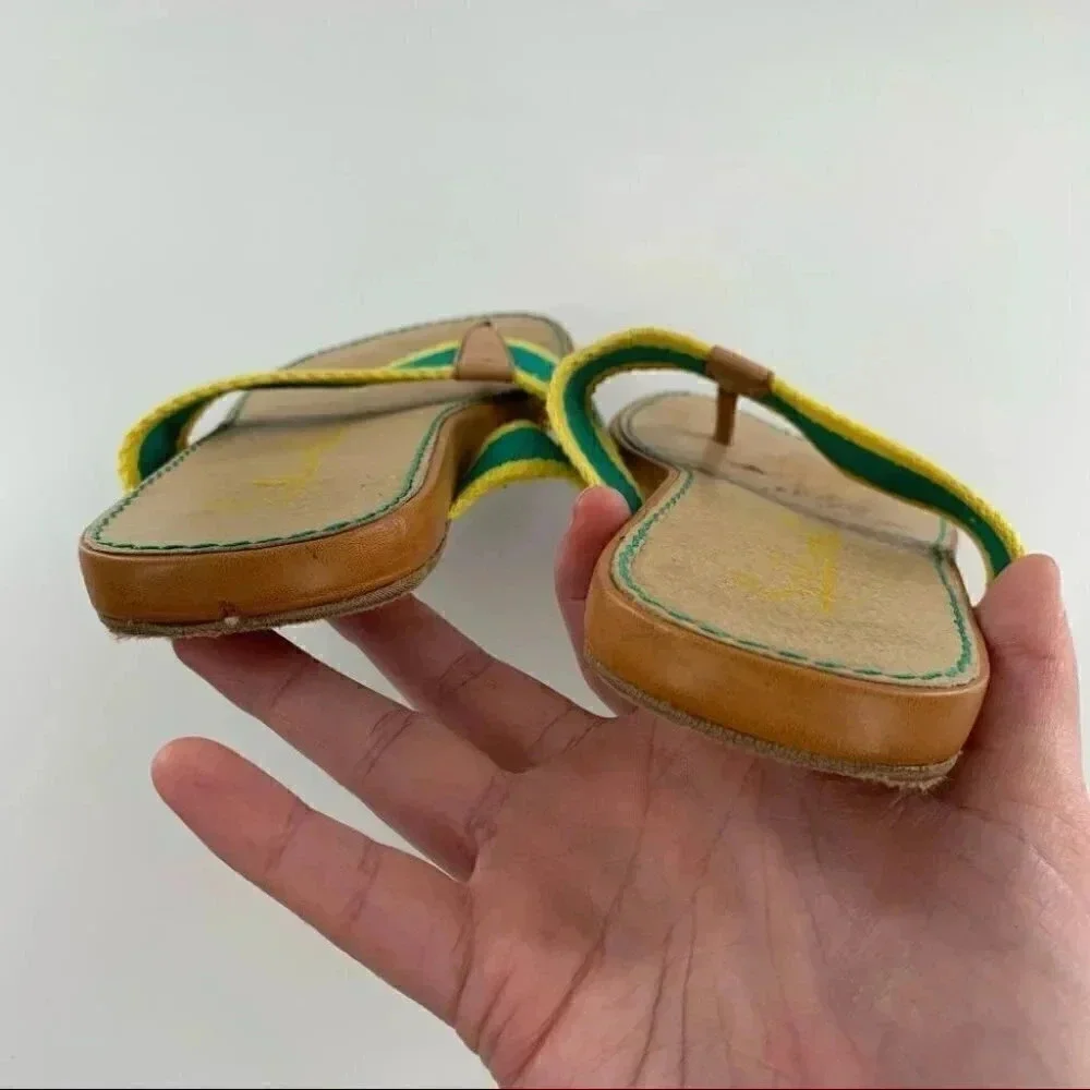 Splendid womens sandals sz 8 green yellow canvas retro beach preppy flip flops